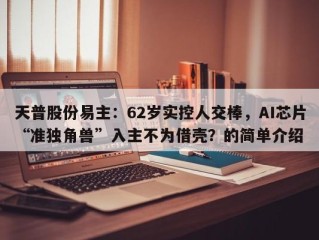 天普股份易主：62岁实控人交棒，AI芯片“准独角兽”入主不为借壳？的简单介绍